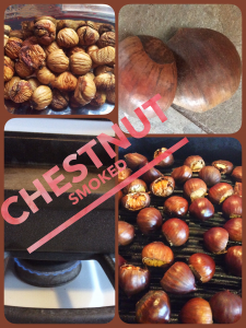 Collage of Smoked Chestnuts go on a Stovetop Smoker